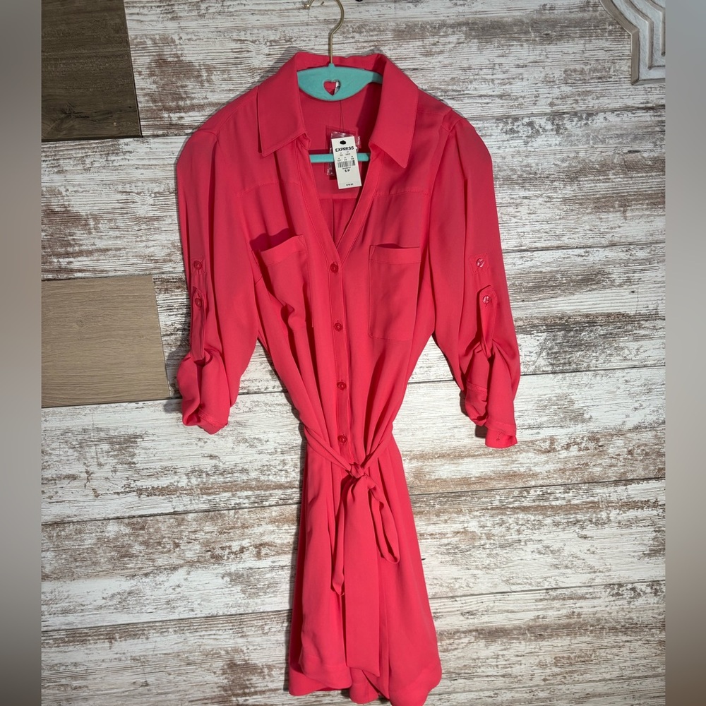 Express Barbie Pink Button-Up Shirt Dress Size Small NWT